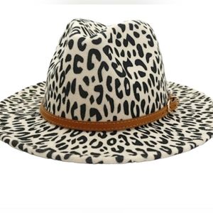 Animal Print Large Brim Fedora Hat (Cream Leopard)🎩